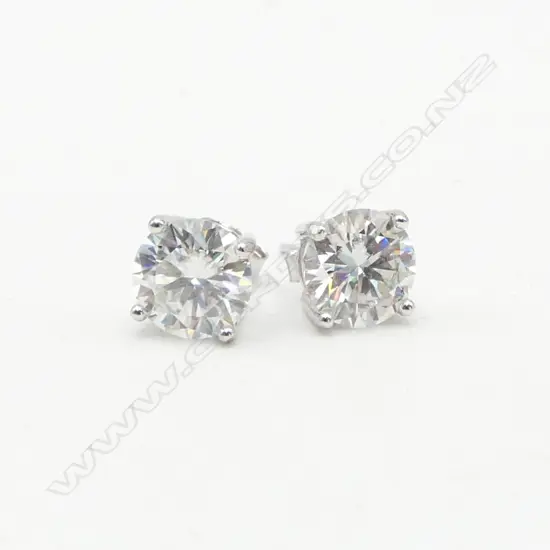 PR SILVER SET MOISSANITE STUD EARRINGS, 2ct ea, (GRA cert.)