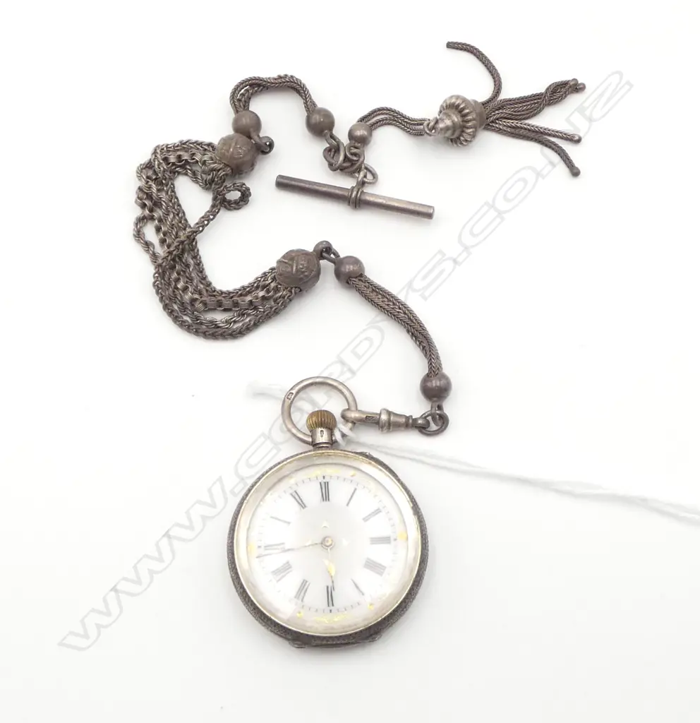 935 SILVER POCKET WATCH & CHAIN Image 1++