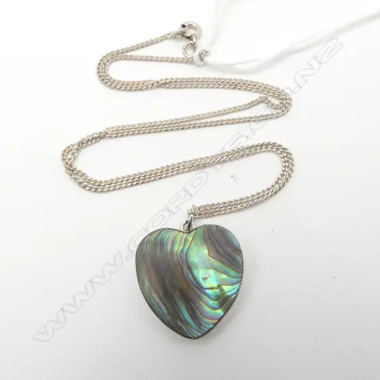 SILVER BACKED PAUA HEART PENDANT on SILVER CHAIN