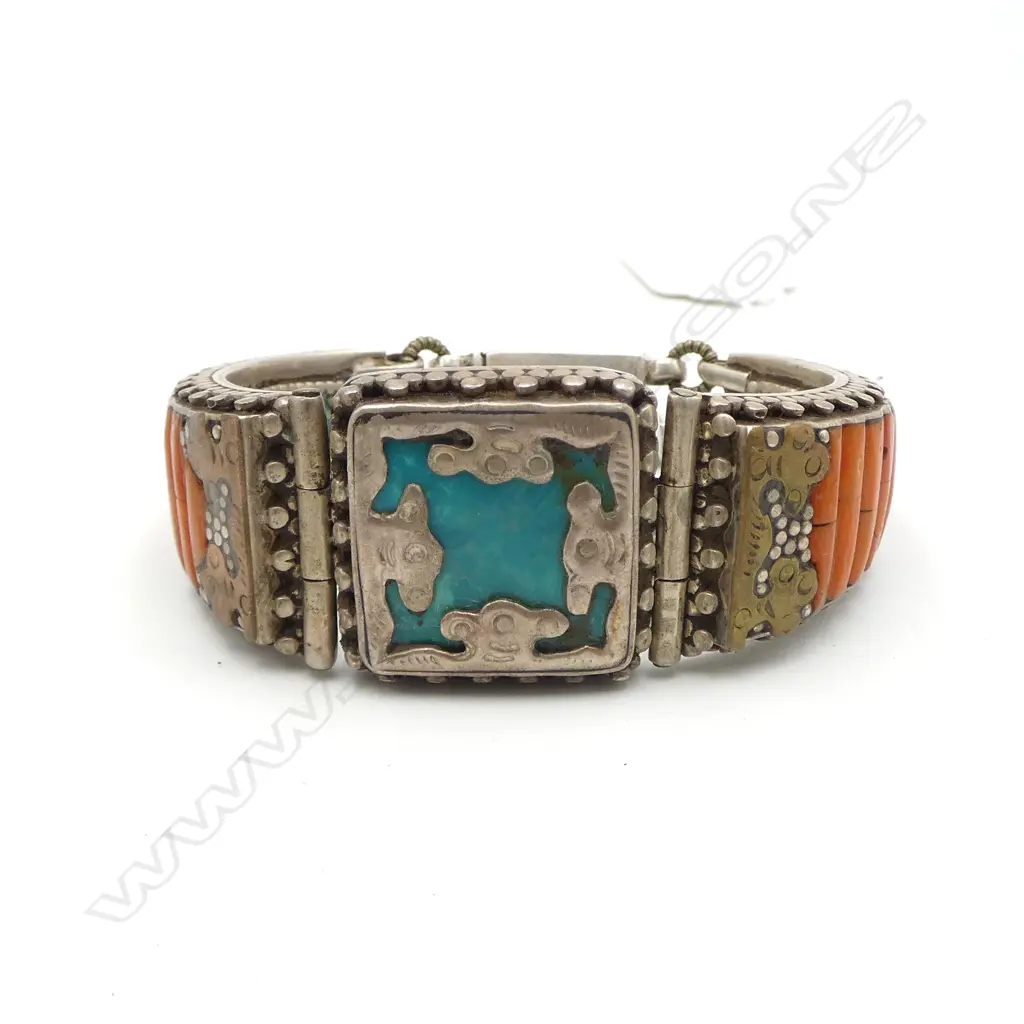 ETHNIC SILVER, CORAL & TURQUOISE BRACELET Image 1++