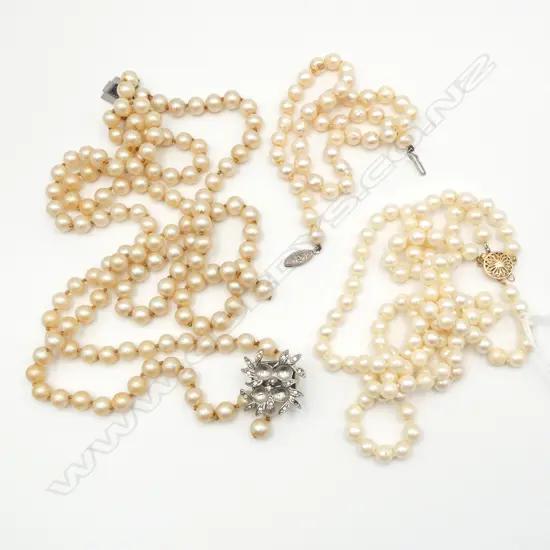 2 PEARL NECKLACES,  WITH1  FAUX PEARL FAULTED