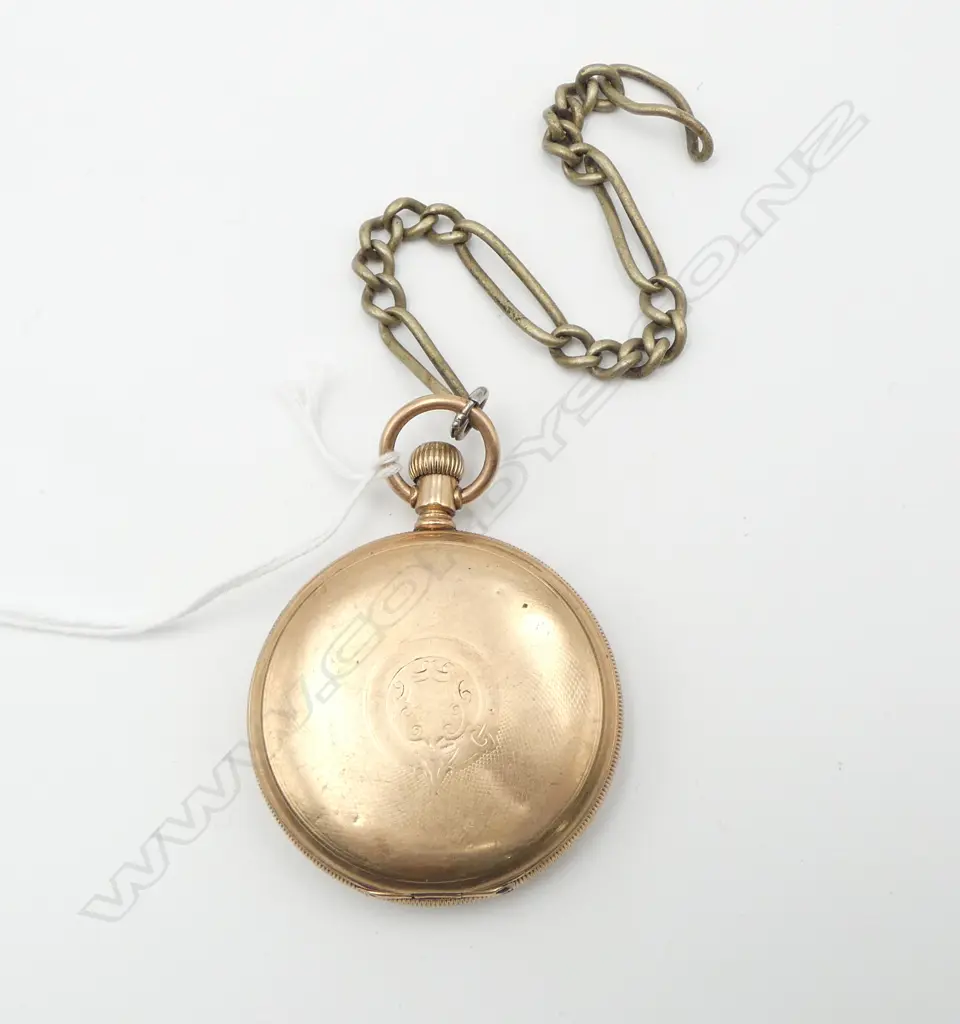 GOLD PLATED c.1900 ELGIN HUNTER FOB WATCH running WITH short chain  Image 1++