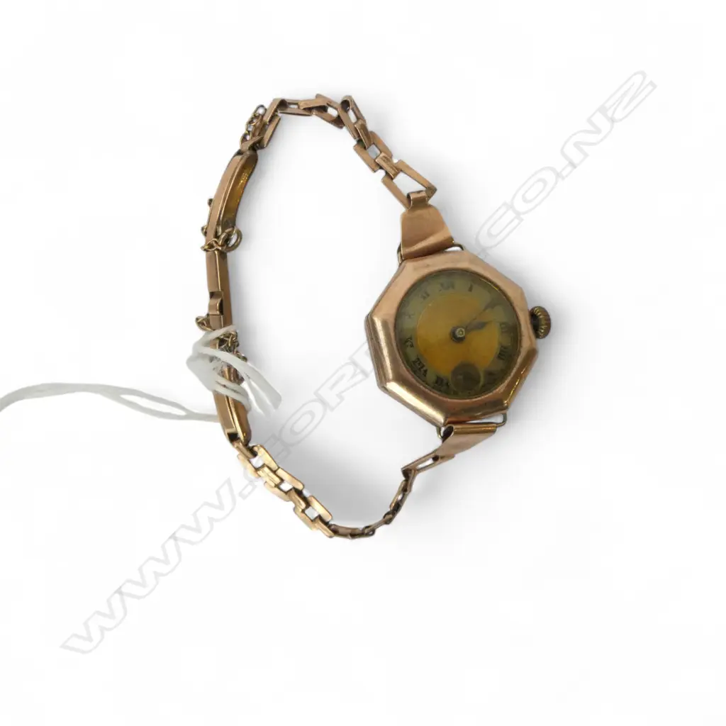 9CT ROSE GOLD VINTAGE WRIST WATCH 18.31gms (including movement) Image 1++