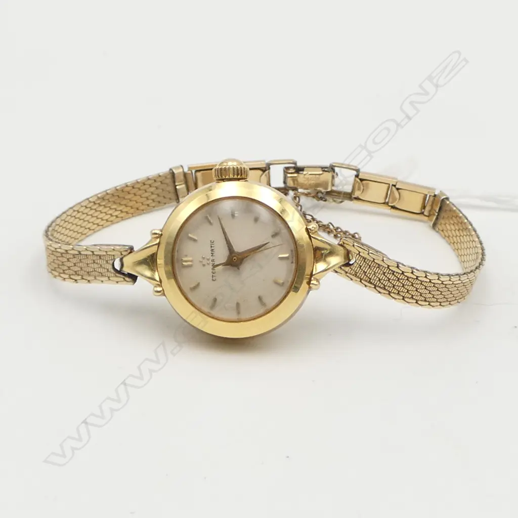 LADIES VINTAGE GOLD ETERNA-MATIC WRISTWATCH gold plate strap 25gms total Image 1++