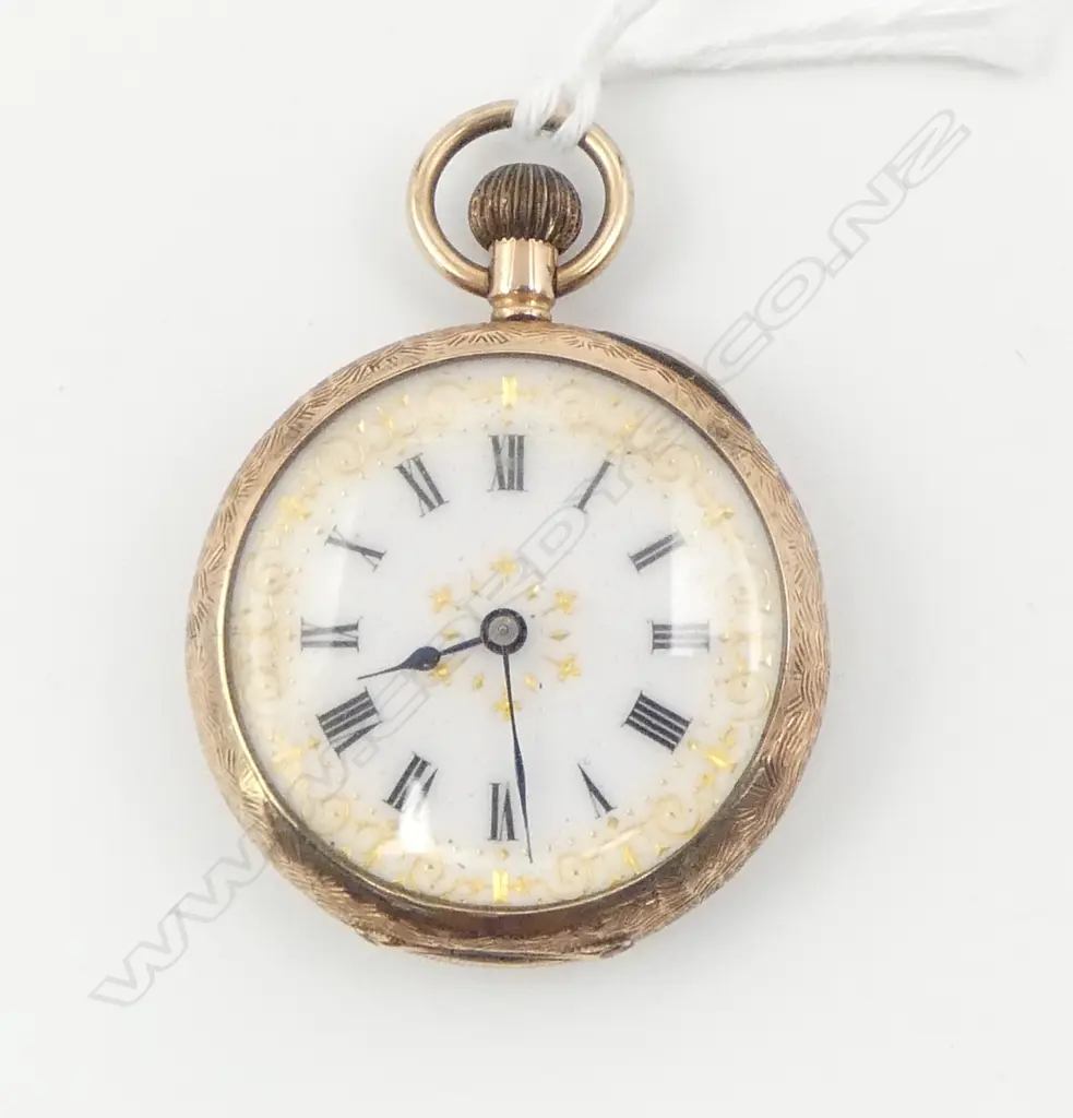 9ct LADIES OPEN FACE POCKET WATCH c.1900. Not working. 22gms Image 1++