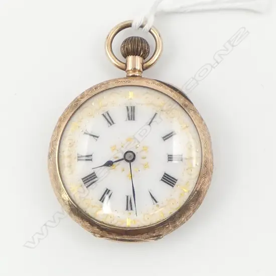 9ct LADIES OPEN FACE POCKET WATCH c.1900. Not working. 22gms