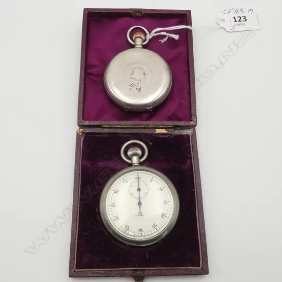 SILVER WALTHAM POCKET WATCH not running + MOERIS plated STOP WATCH in case. Running 