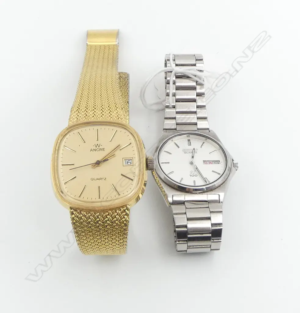 2 GENT'S VINTAGE WRISTWATCHES; SEIKO Quartz 100 + -W- ANCRE Quartz. Not running Image 1++