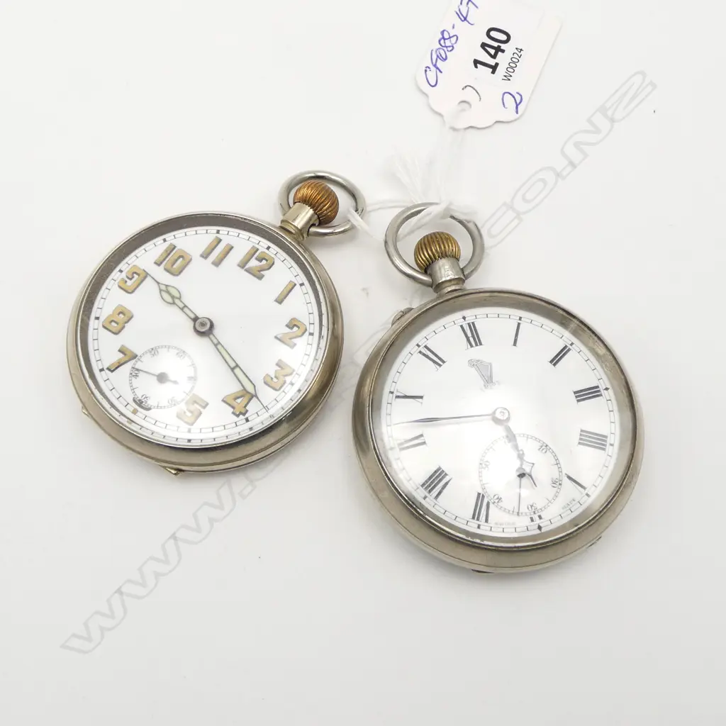 2 PLATED OPEN FACE GENT'S POCKET WATCHES both running Image 1++