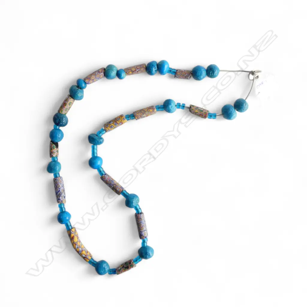 NECKLACE OF GLASS & STONE TRADE BEADS L.1000mm Image 1++