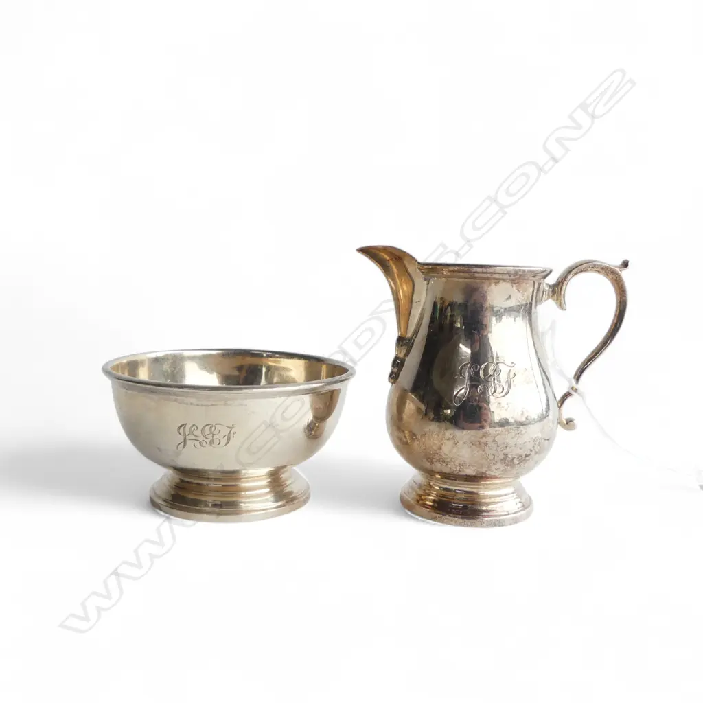STG SILVER CREAM JUG & BOWL, B'HAM 1963 H.80mm, 162gms Image 1++