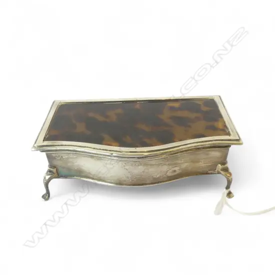 STG SILVER & TORTOISE SHELL JEWELLERY BOX, HENRY MATTHEWS, BIRMINGHAM 1922,. 162gm TOTAL 