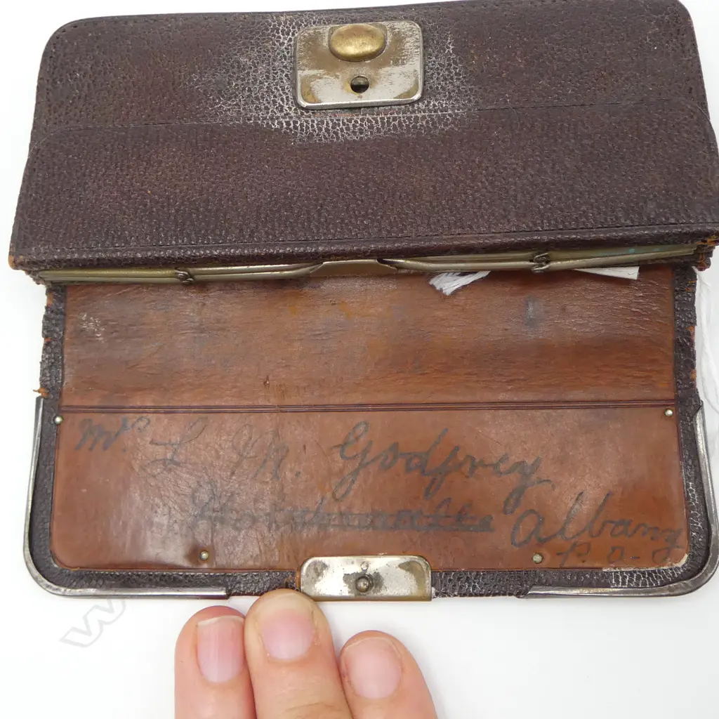 VICTORIAN LEATHER & STG SILVER PURSE W.120mm Image 1++