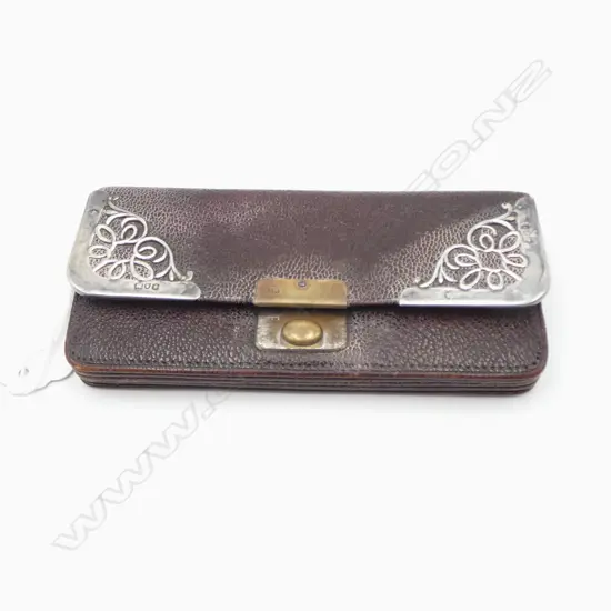 VICTORIAN LEATHER & STG SILVER PURSE W.120mm