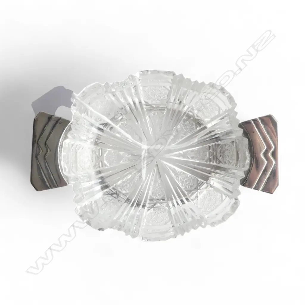 STG SILVER & CRYSTAL DISH, EDINBURGH 1938 130x90mm chips Image 1++