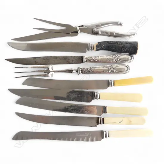ASSORTED BREADKNIVES/CARVING KNIVES/SILVER & ANTLER ETC