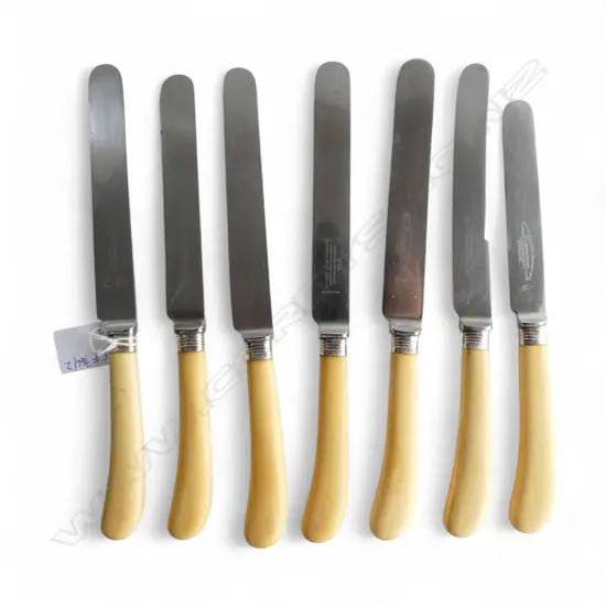 7 IVORINE PISTOL GRIP KNIVES w. STG SILVER TRIM L.255mm