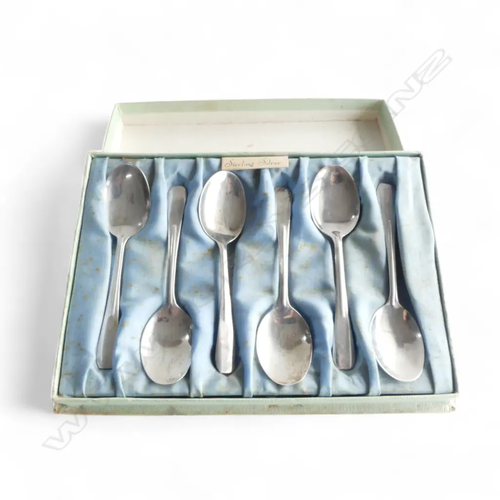 **RTV** BOXED SET OF 6 AVON PLATE WORKS (APW) STG SILVER SPOONS 58gms Image 1++
