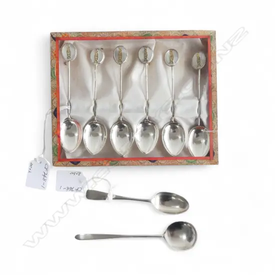 SET 6 SILVER & MOP 'SAMOA' TEASPOONS, 'Made in Hong Kong' stamped verso, 49gm &  2 OTHER SML, stamped, 31.9gm