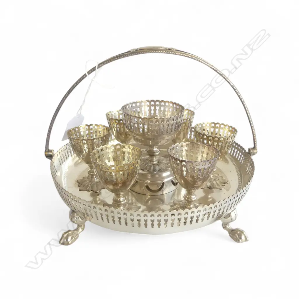 ANTIQUE SILVER PLATED EGG CRUET BY JAMES DIXON & SONS SHEFFIELD, D.210MM, H.170MM  Image 1++