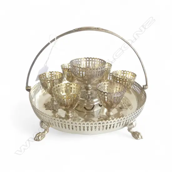 ANTIQUE SILVER PLATED EGG CRUET BY JAMES DIXON & SONS SHEFFIELD, D.210MM, H.170MM 