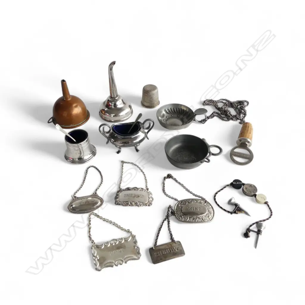 BAR ITEMS; DECANTER LABELS, TASTEVINS, FUNNELS ETC Image 1++
