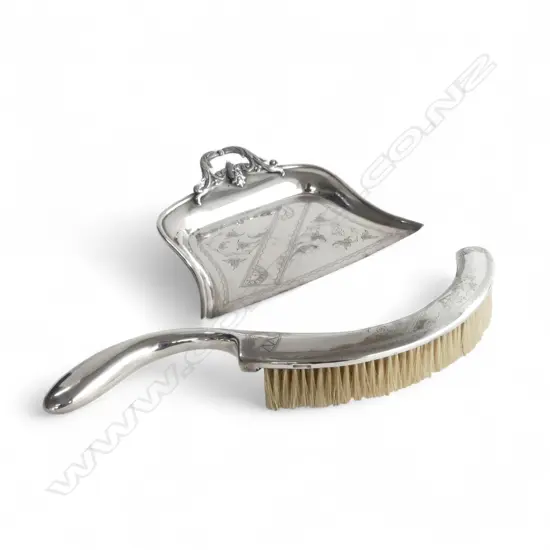 SILVER PLATE CRUMB TRAY & BRUSH STAMPED 'J.B.PETERS' L.330mm