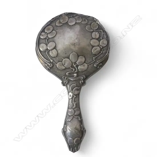ART NOUVEAU STERLING SILVER HAND MIRROR, WALTER DEAN, B'HAM 1905 FAULTS