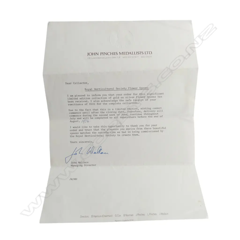 12 STG SILVER & 24CT INSET RHS FLOWER SPOONS, SHEFFIELD 1973 315gms, CASED W.480mm Image 1++