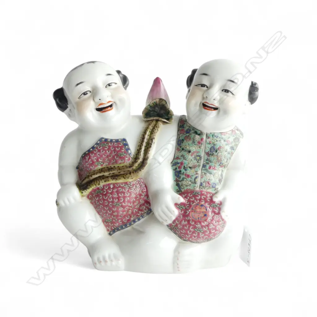 CHINESE PORCELAIN HE-HE ER XIAN STATUETTE (gods of harmony & Union), H.170mm x 170mm Image 1++