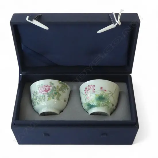 PR CHINESE FAMILLE ROSE TEA BOWLS H.50mm, BOXED
