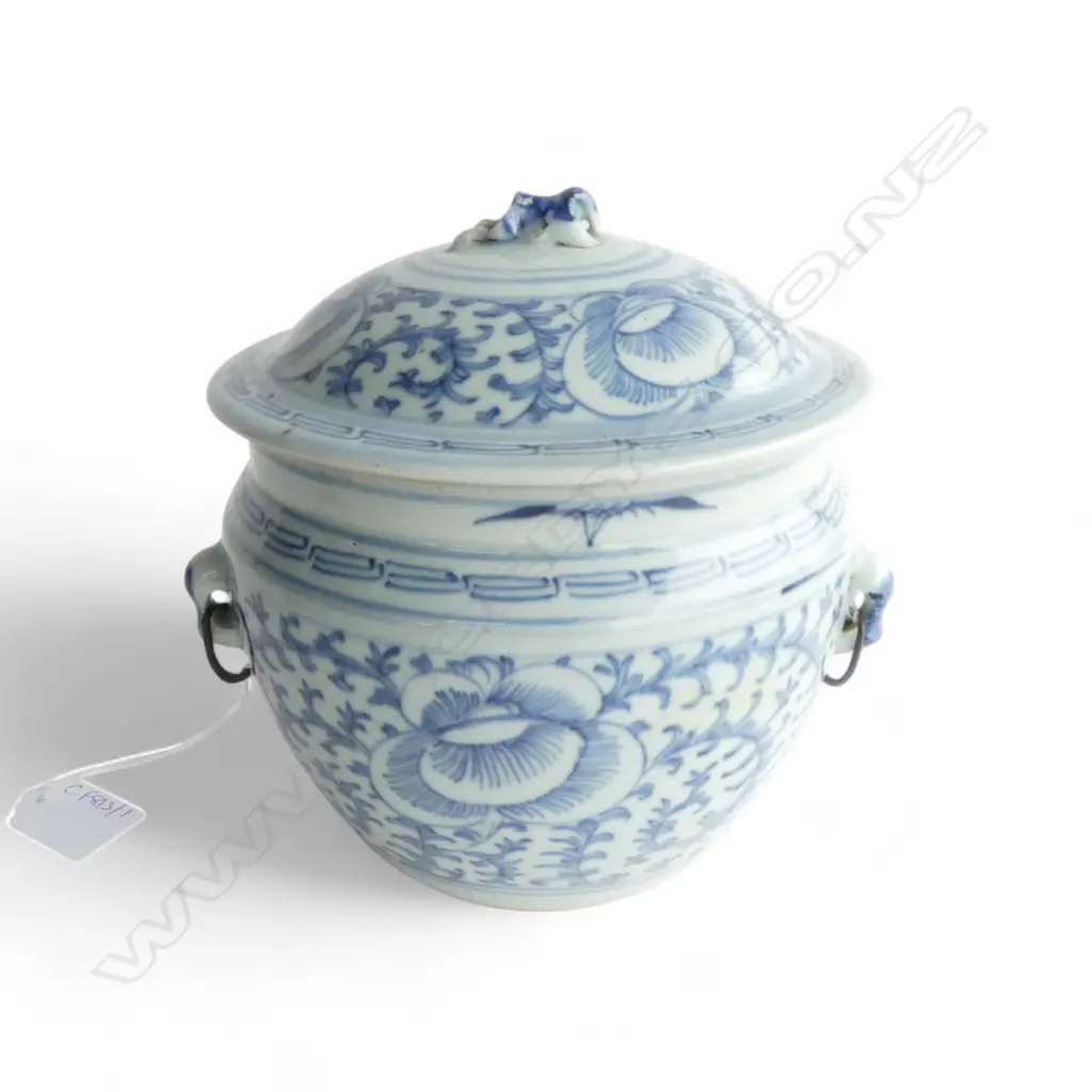 ORIENTAL B/W LIDDED POT H.160mm FINIAL AF Image 1++