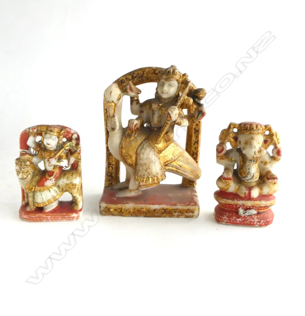 3 INDIAN CARVED STONE FIGURES H.165mm Image 1++