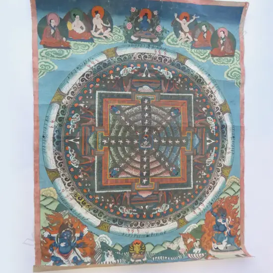 20thC HANDPAINTED THANGKA MANDALA 680x530mm