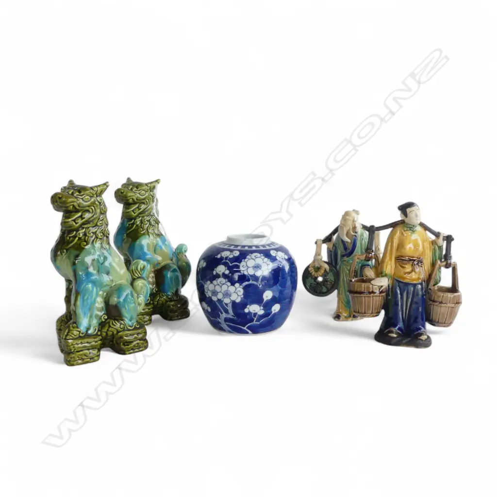 2 ORIENTAL FIGURES, PR TEMPLE DOGS H.180mm + GINGER JAR (ALL FAULTS) Image 1++