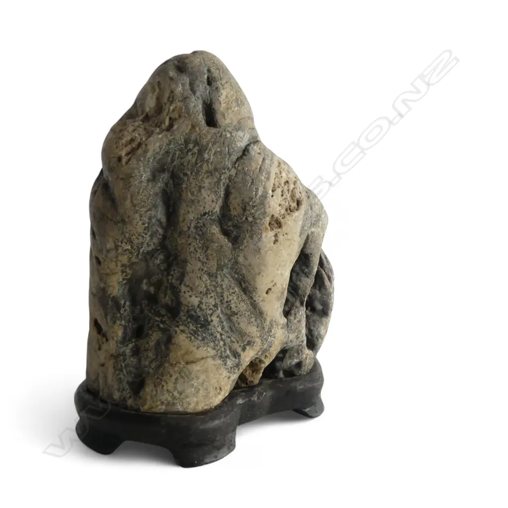 # Vintage Japanese suikseki bonseki (Nishiki stone) scholars rock. Porous & mountainous form H.165mm. Image 1++