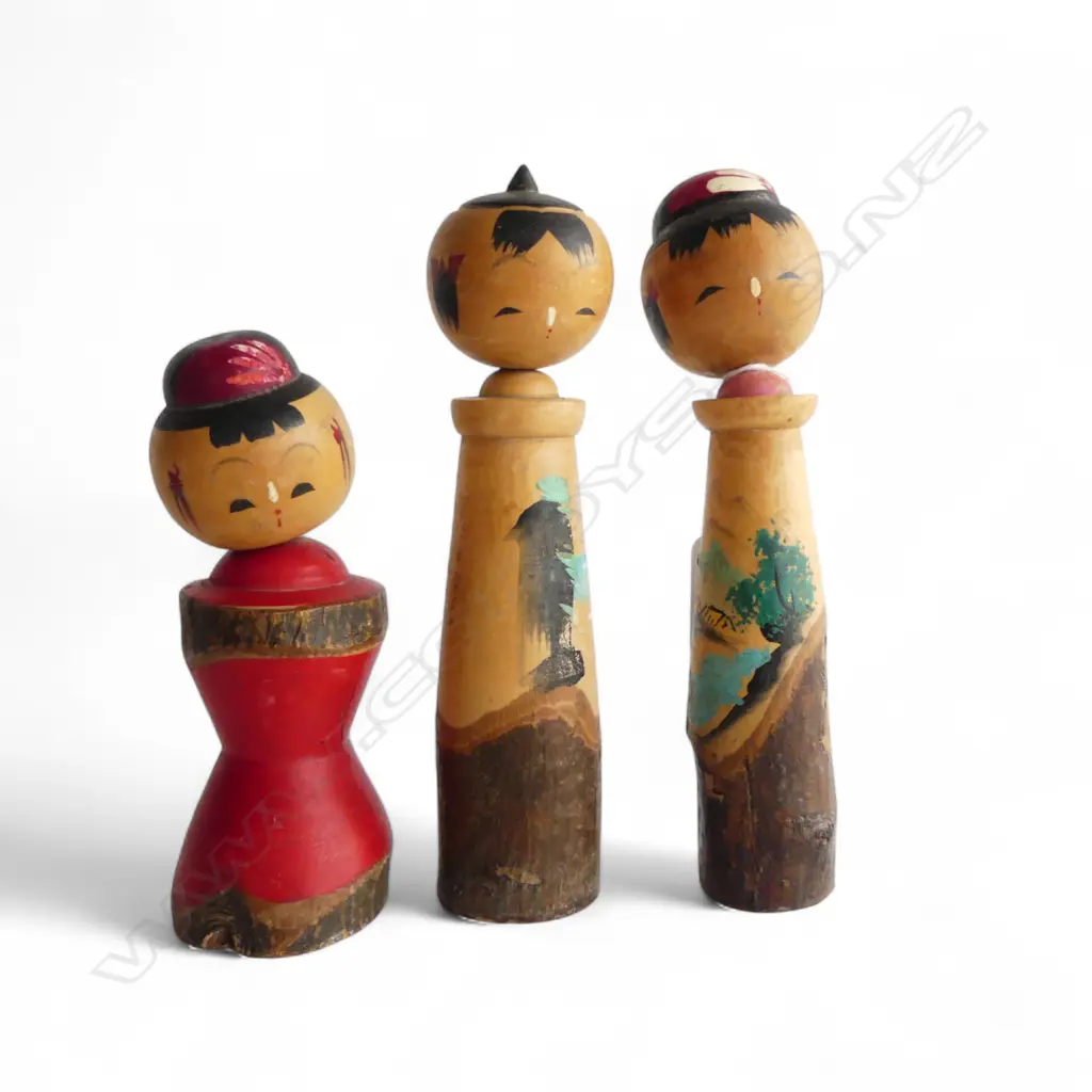 3 1940's KOKESHI DOLLS w NODDING HEADS, H.170mm (tallest)  Image 1++