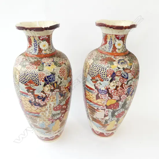 PR OF LARGE SATSUMA VASES 1 REPAIRED H460MM (From the Estate of Tommy Doyle)