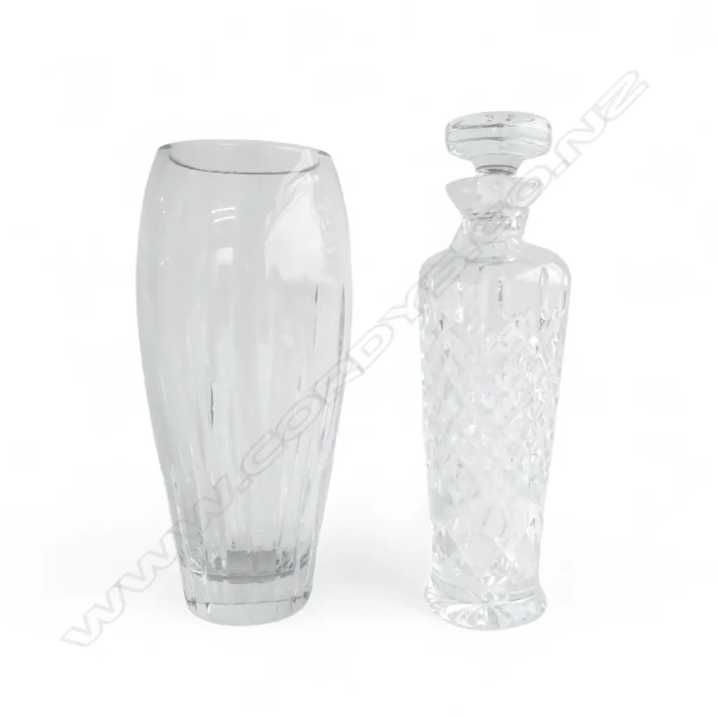 WATERFORD CUT CRYSTAL DECANTER H.285mm + CRYSTAL VASE Image 1++