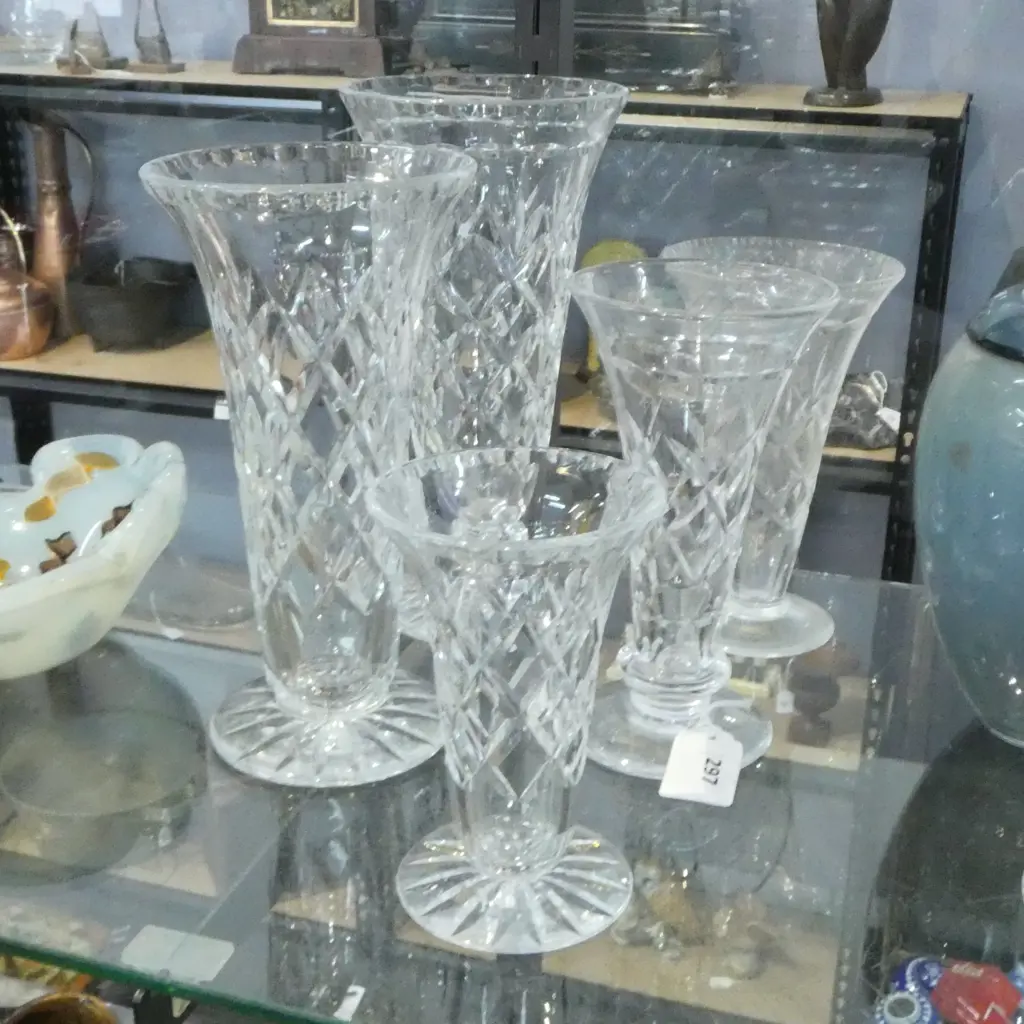 4 WEBB & CORBETT CUT CRYSTAL VASES H.220mm  + STUART CRYSTAL VASE H.165mm Image 1++