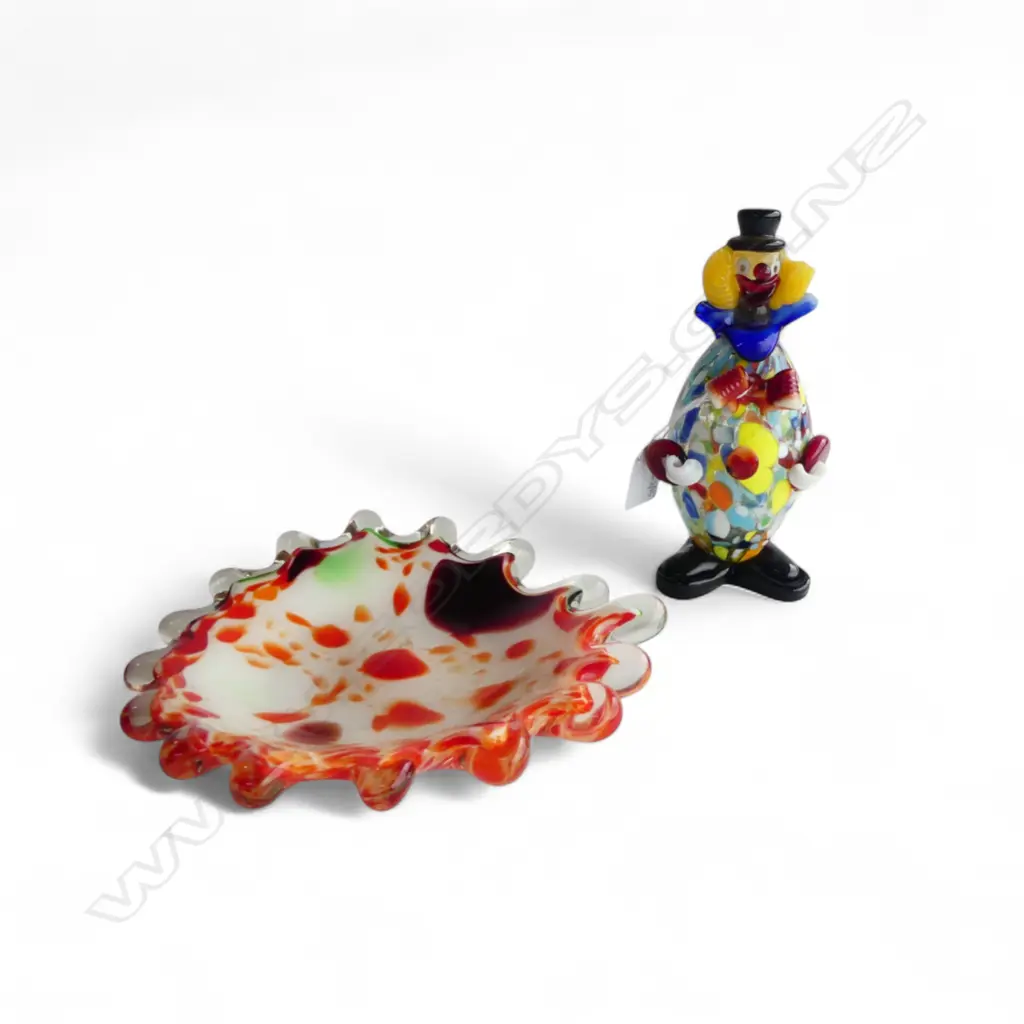 MURANO GLASS CLOWN H.185mm + ART GLASS BOWL 210mm dia Image 1++