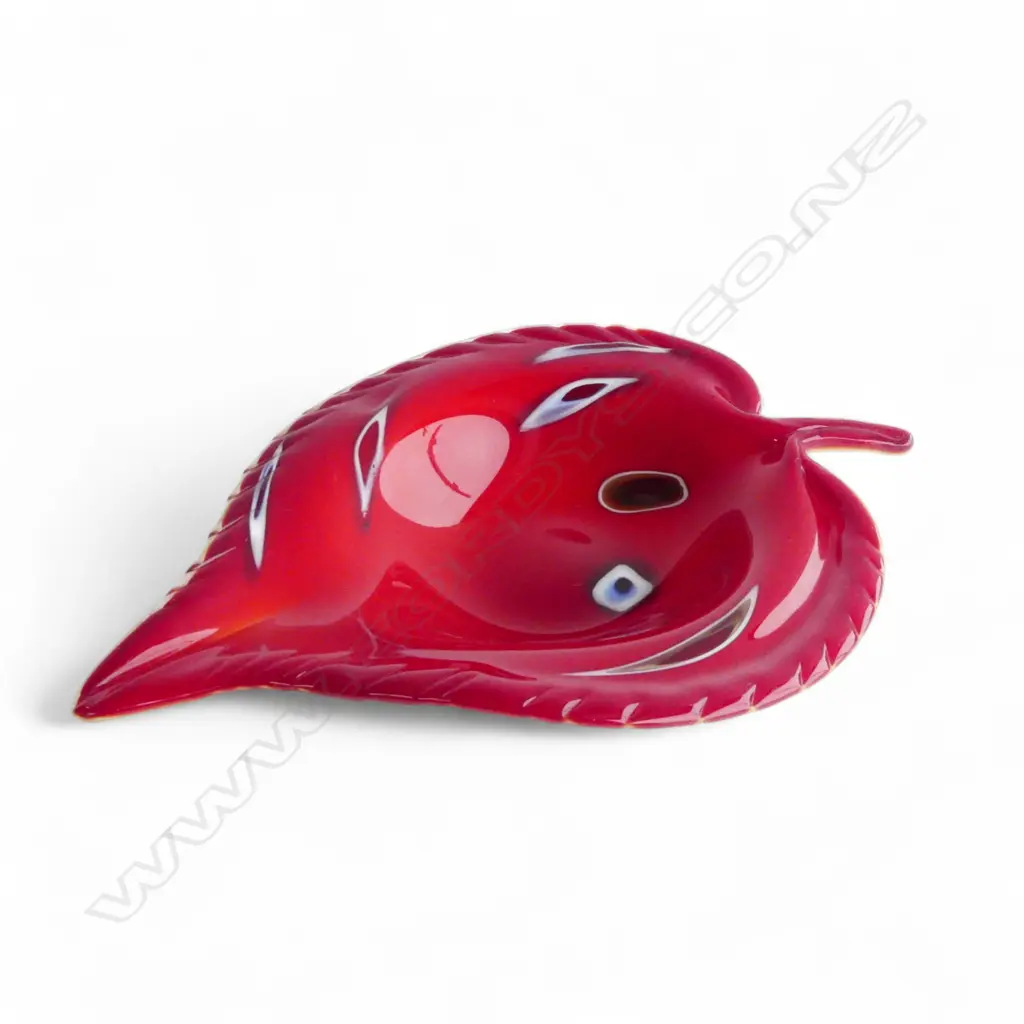 RED MURANO BOWL, LEAF FORM W.295mm Image 1++