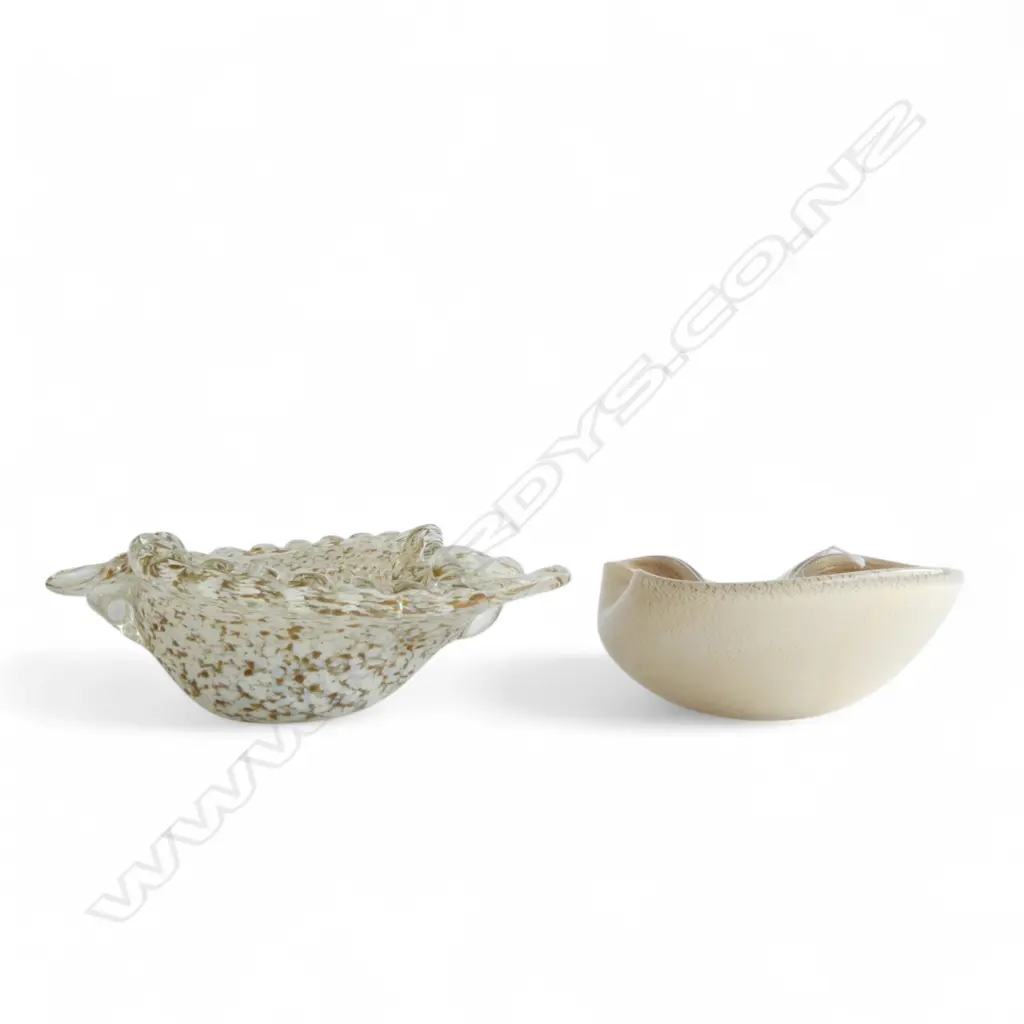 2 MURANO BOWLS; CLEAR, WHITE & GOLD W.225mm Image 1++