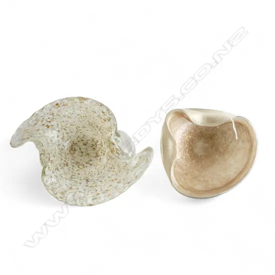 2 MURANO BOWLS; CLEAR, WHITE & GOLD W.225mm