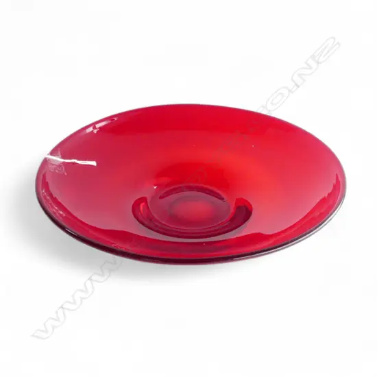 RED ART GLASS BOWL 280mm dia (BARNABY POWELL FOR WHITEFRIARS?)