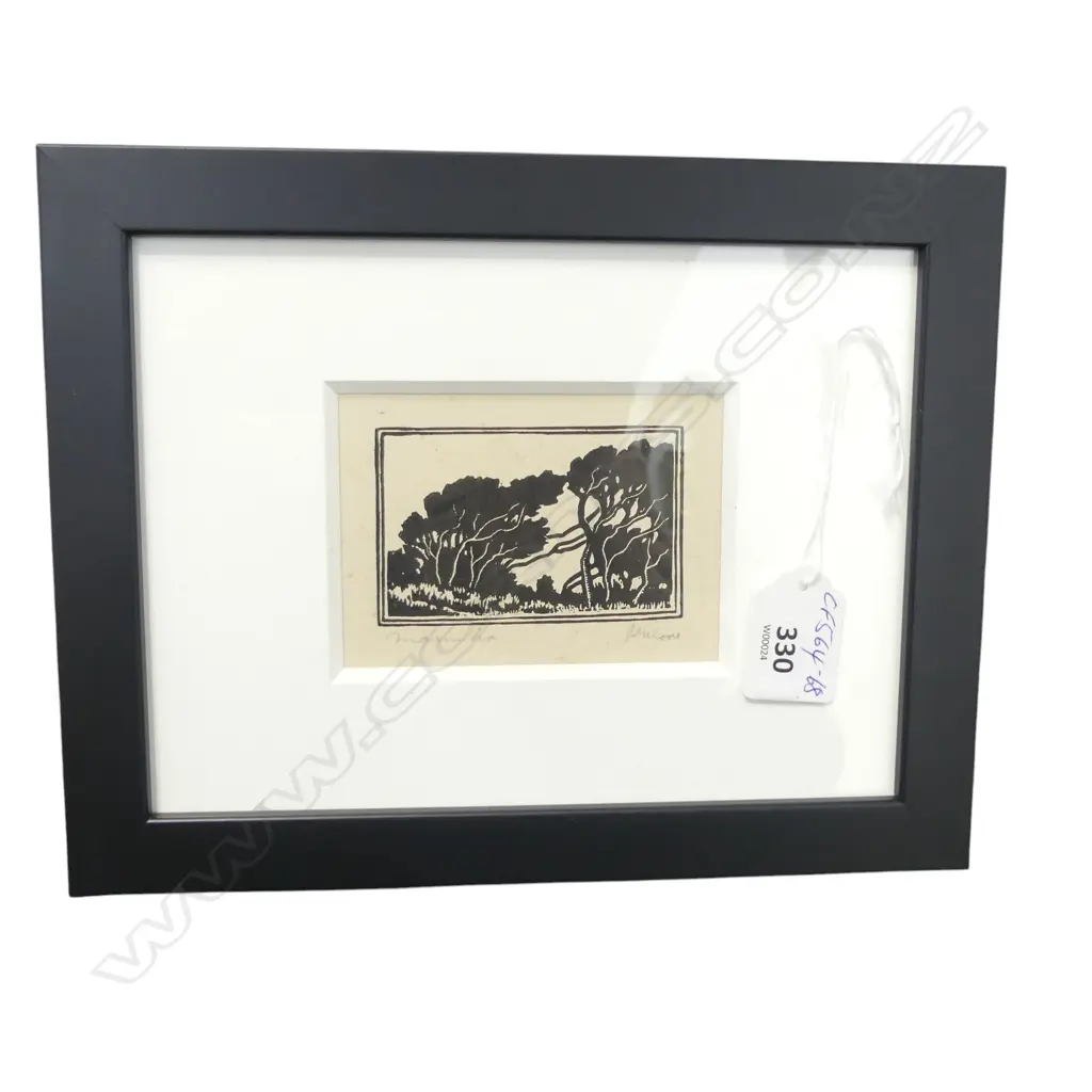 John L Moore (NZ1897-1965) woodcut 'Manuka'. Signed & entitled. 70 x 95mm. Ex. The John Perry collection... Image 1++