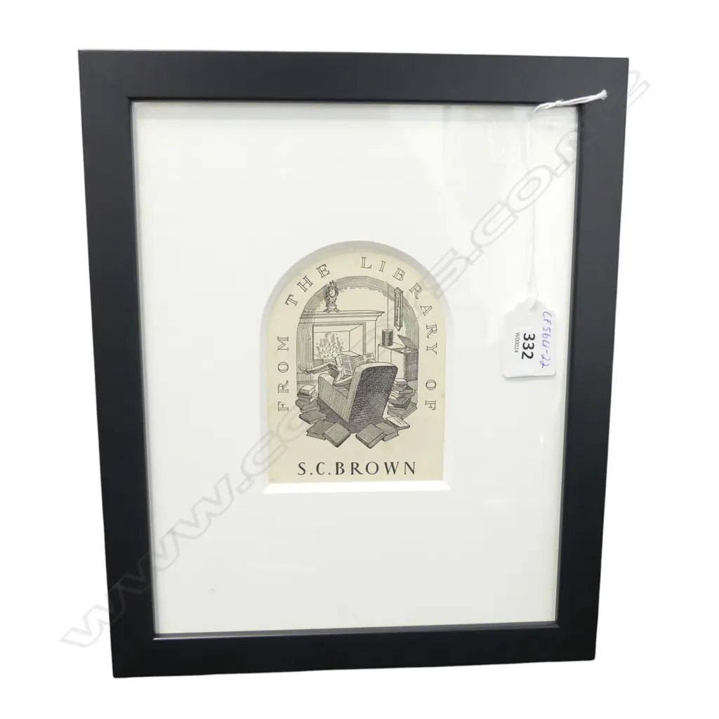 RUSSELL CLARK 'From the Library of S.C Brown' wood engraving  110 x 80mm (light foxing on image) Image 1++