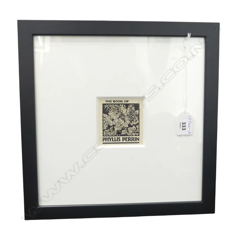 HILDA WISEMAN 'Bookplate for Phyllis Perrin' 1945 coloured woodblock 60 x 55mm (housed in contemporary black frame) Image 1++