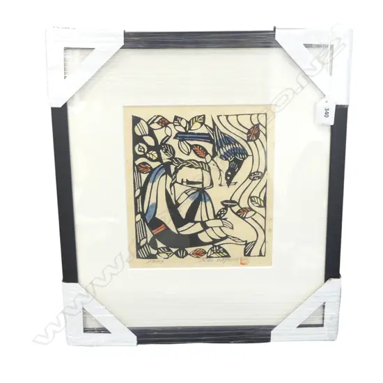 SADAO WATANABE 'Elijah and a Crow' woodblock signed and dated 1979 200 x 180mm