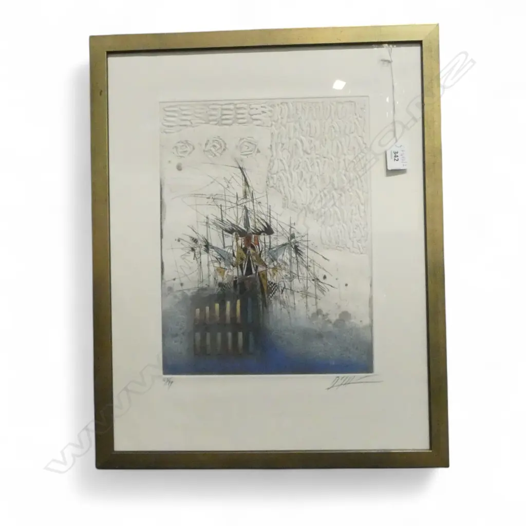 GEORGES DUSSAU (FRENCH b.1947) ABSTRACT COMPOSITION, COLOURED ETCHING 63/99 325x250mm Image 1++